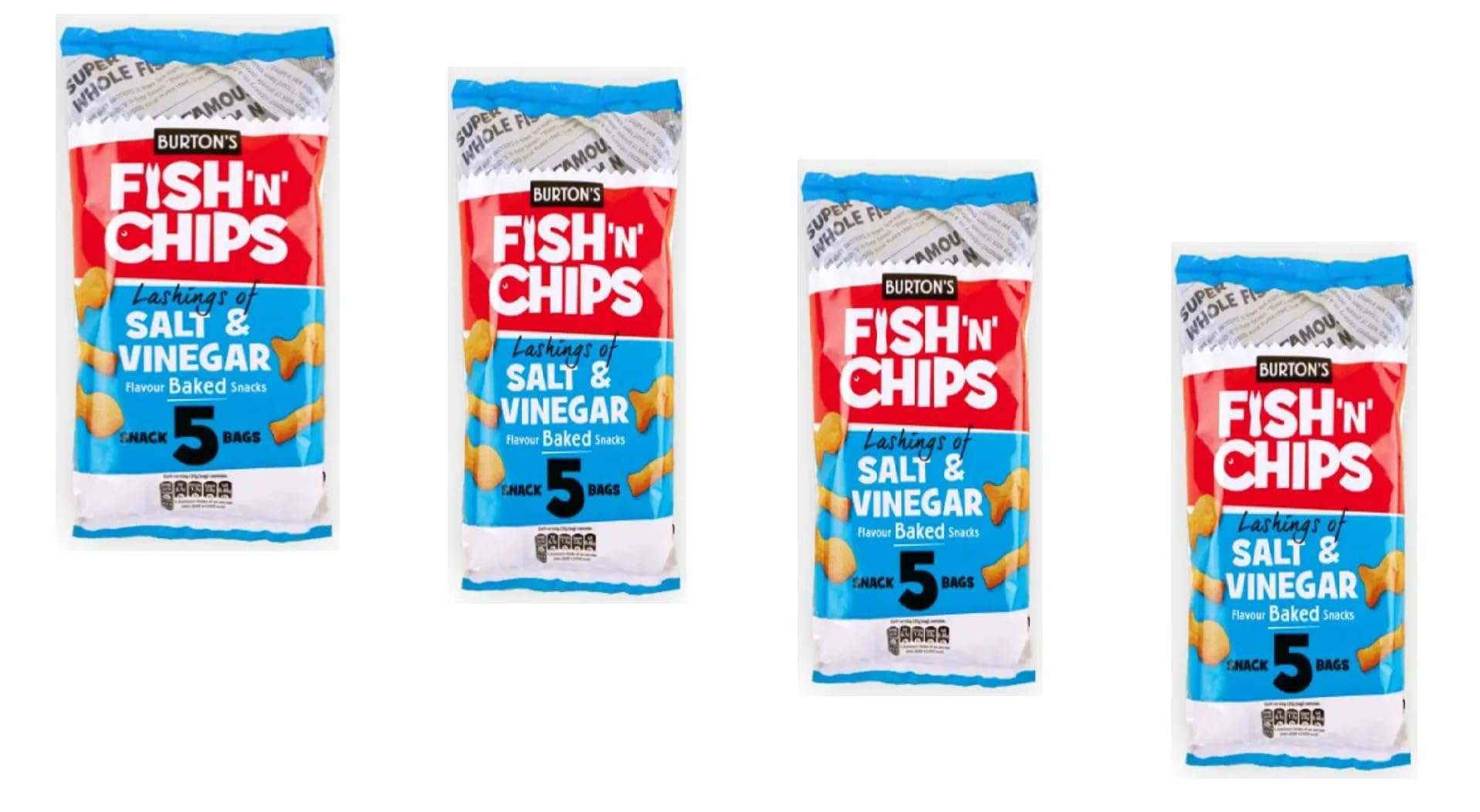 4 x 25g Burton's Fish 'N' Chips Salt & Vinegar Baked Snacks (Pack of 5) | BY IDEAONIC