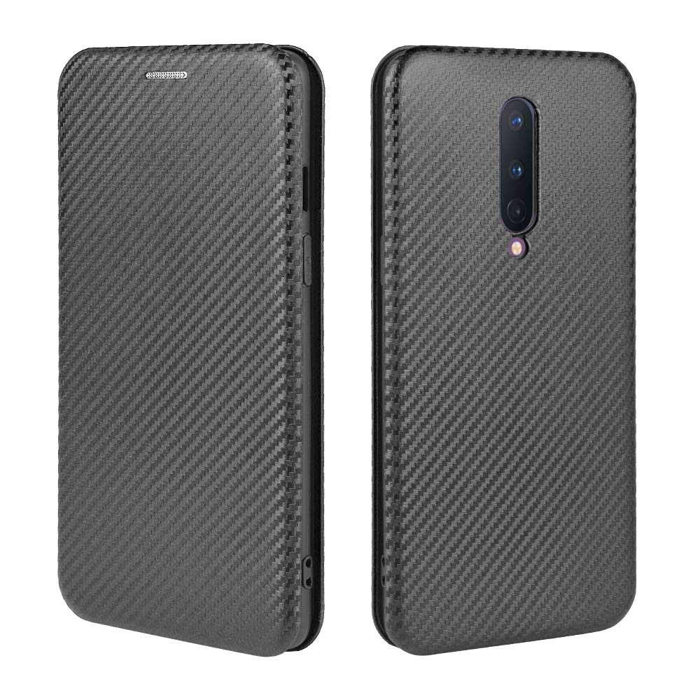Custodia A Portafoglio Con Fibra Di Carbonio Per OnePlus 7 – Antiurto TPU+PU – Con Slot Per Carte, Cinturino E Supporto