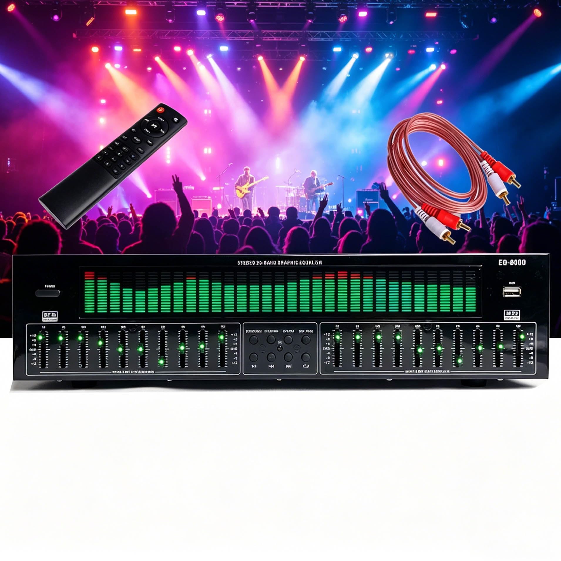 Ecualizador gráfico HiFi, EQ Digital de 31 Bandas, 12 Patrones de Ritmo, Sintonización Independiente Dual de 10 segmentos, Bluetooth 5.4, Reducción de Ruido for Estudio de grabación