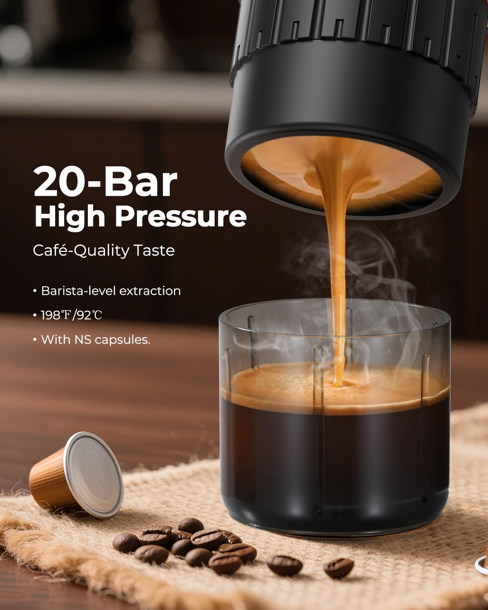 Macchina per caffè Espresso Portatile : Macchina da caffè Portatile a Batteria per viaggi in Campeggio - Riscaldamento Rapido in 2,5 inuti - 8 Tazze di Caffè Espresso per una Carica - Bianco