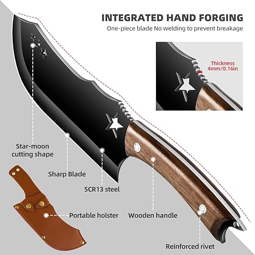 Miniatura 3 de Cuchillo de chef afilado para carne, forjado a mano, cuchillo de carnicero profesional para carne y hueso con funda, diseño de abridor de botellas