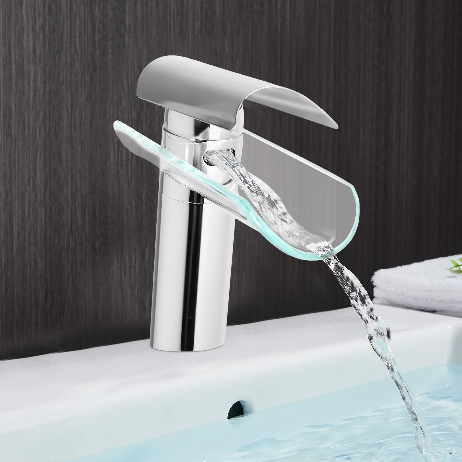 Robinet moderne cascade mitigeur de lavabo monocommande robinet de salle de bain en acier inoxydable mitigeur de lavabo pour salle de bain, argent
