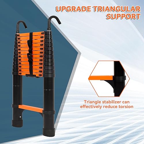 Miniatura 5 de Escalera telescópica de 12.5 pies, escalera de extensión de aluminio con estabilizadores triangulares y ganchos desmontables, escalera de techo