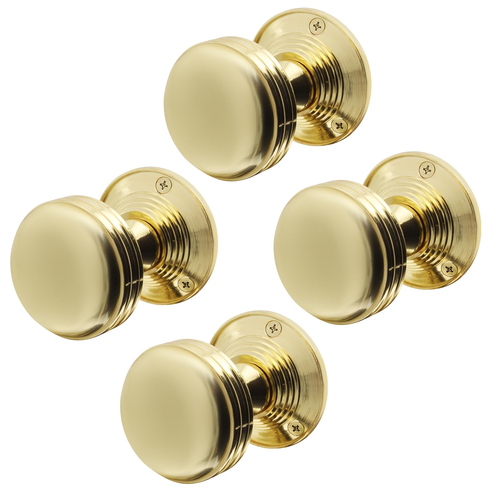 EAI Lined Door Knobs Polished Brass | 2 Pairs of Mortice Knobs (55mm) for Internal Doors