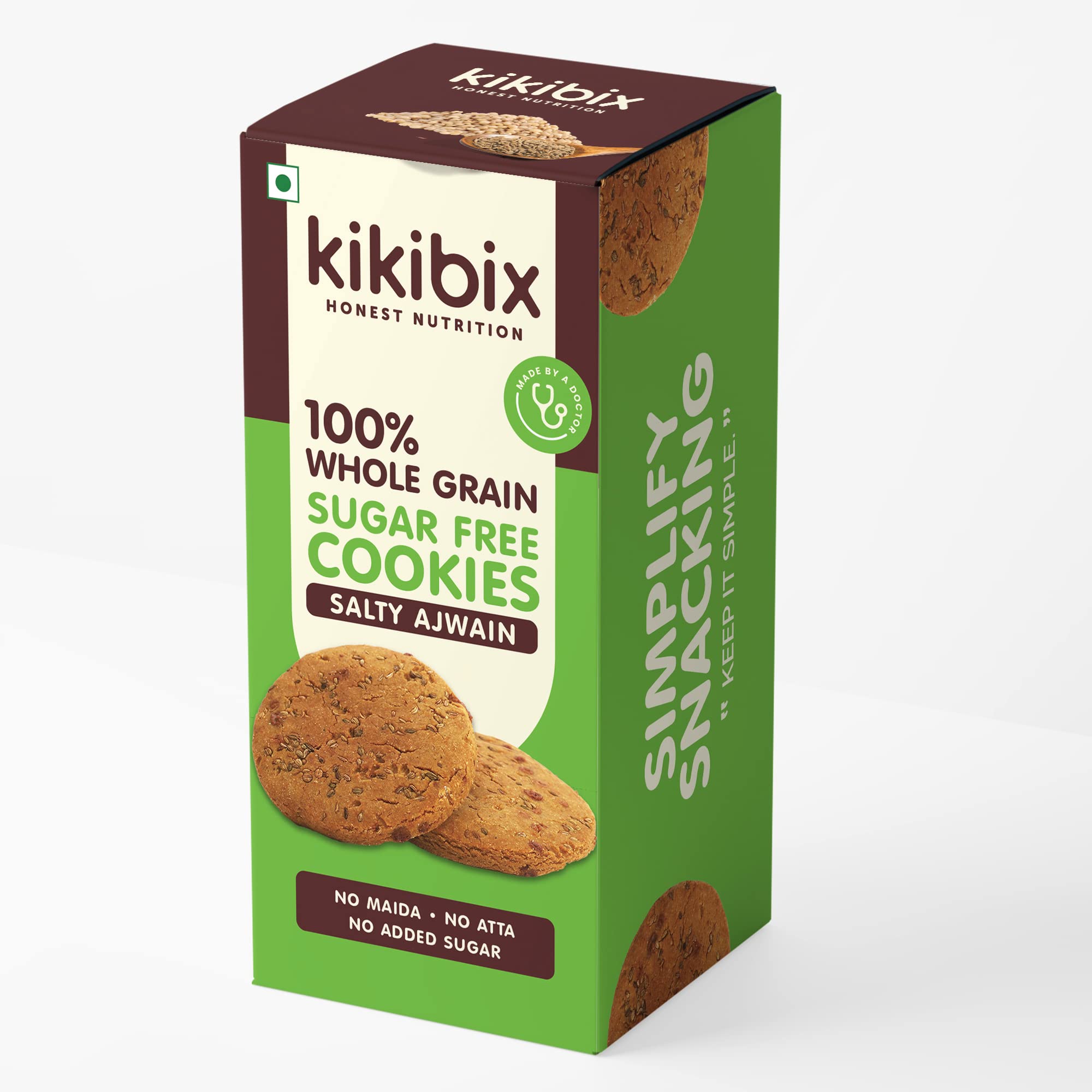 Kikibix Salty Ajwain Multigrain Biscuit for Diabetics, High Fibre Digestive Cookies, No Maida, No Refine Sugar, Sweet & Salty, Chai Time Snacks, Tasty & Healthy Snacks for All, 130gm