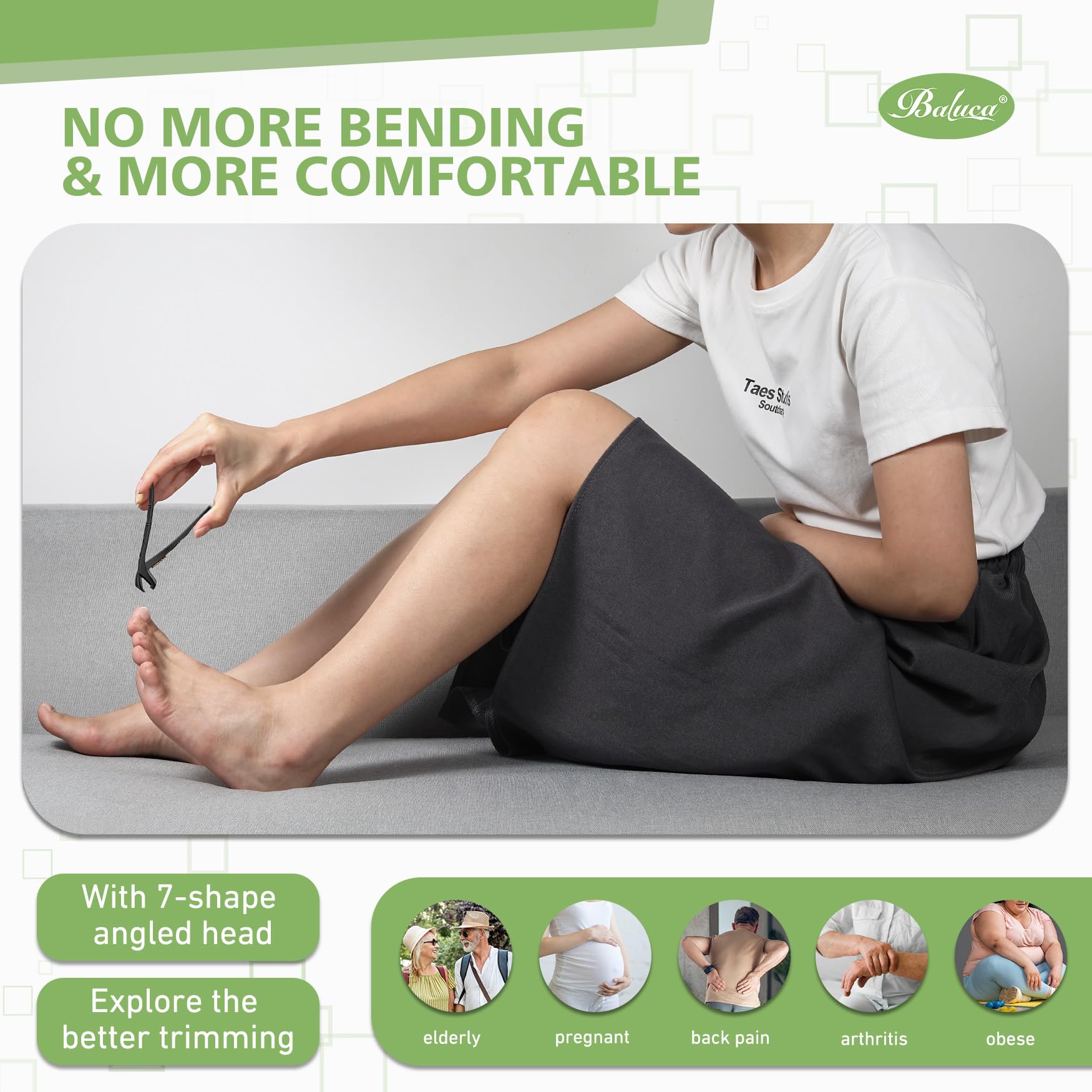 BALUCA Cortaúñas ergonómico para personas mayores, cortaúñas para uñas gruesas de los pies y las manos, cortaúñas de mango largo con recogedor (negro, mediano con diseño de bloqueo)
