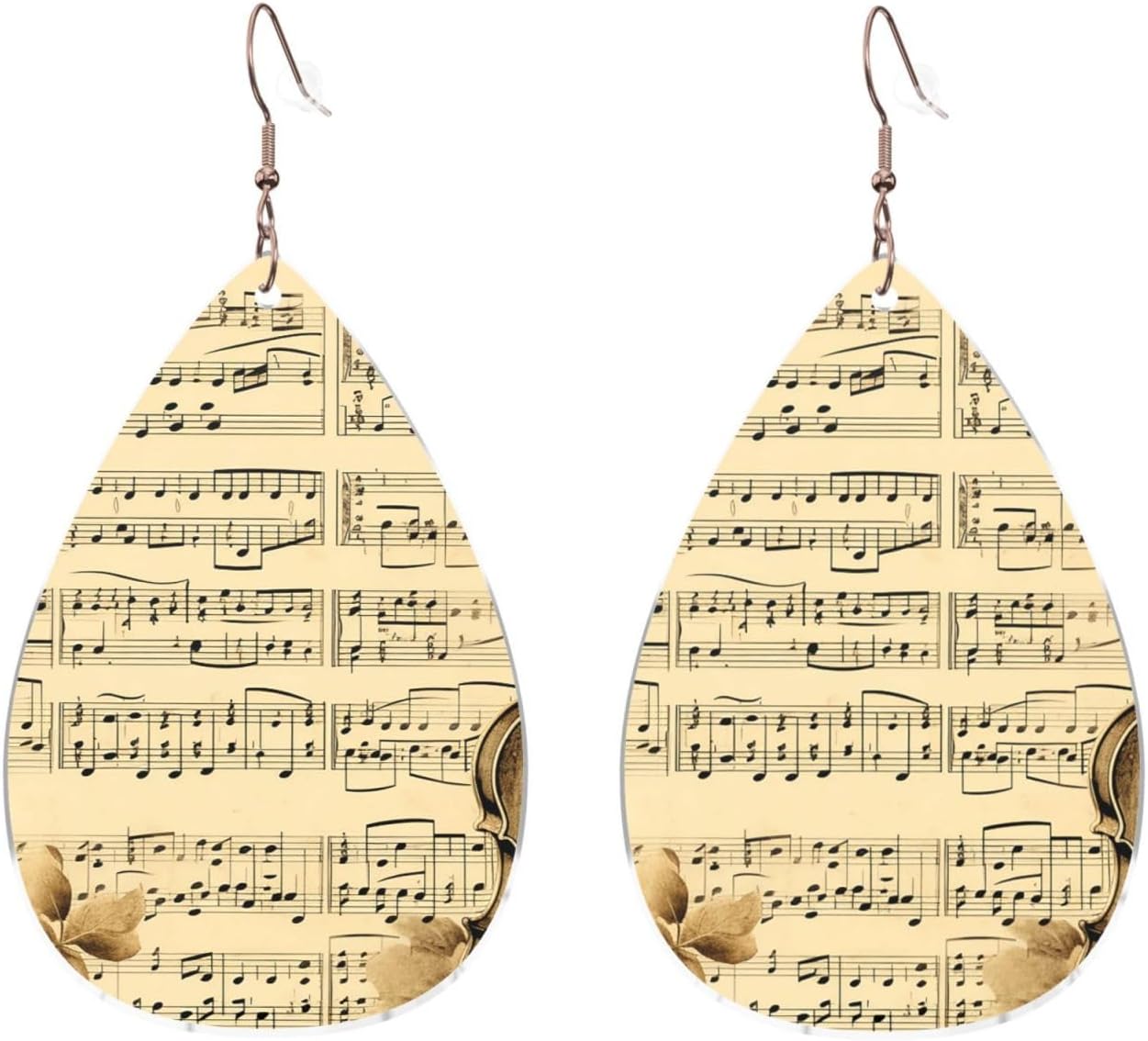 Music Notes On Old Paper Acrylic Hoop Earrings For Women Teardrop Dangle Earrings Lightweight Fashion Jewelry Gifts Outfits Accessories For Women Ladies