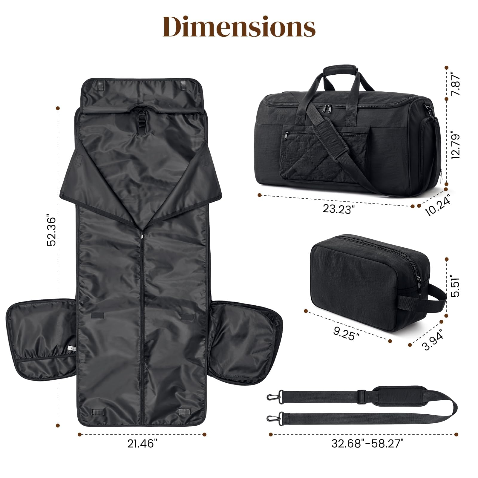 S-ZONE 50L Unisex 2-w-1 Przekształcalna torba na ubrania z nylonu, torba na garnitur, torba na garnitury, torba na ubrania do przenoszenia z wbudowanym kosmetyczkiem, czarny