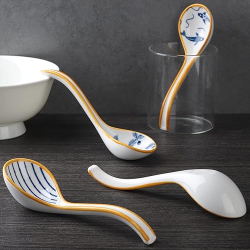 Miniatura 5 de Juego de 4 cucharas de sopa de cerámica y soporte para cucharas de cerámica para estufa, juego de 4