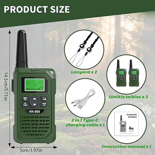 Miniatura 7 de 2 walkie talkies para niños recargables de 1.9 mi de mano Walkie Talkies de largo alcance con NOAA, 22 canales, radio de 2 vías, regalos de fiesta