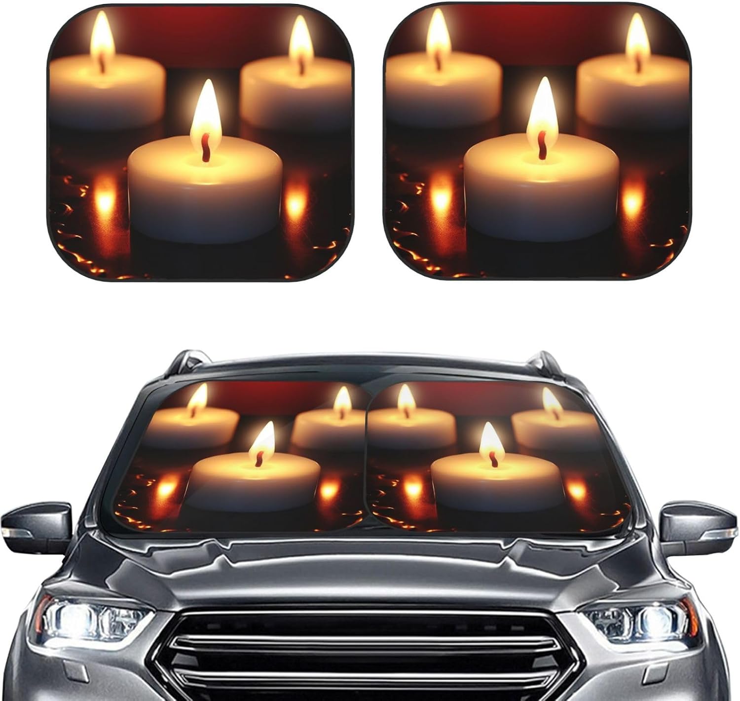 2pcs Car Windshield Sun Shade Foldable Windshield Sunshades Candle Car Front Window Sun Shades Universal Fit Most Auto Sedan Truck SUV Sun Visor Small image 2