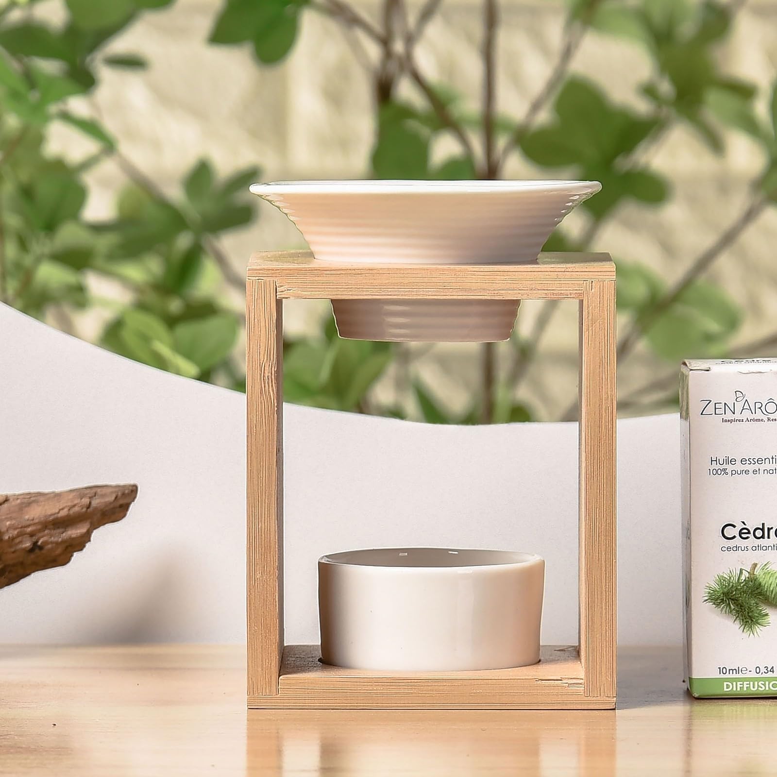 Brûle Perfumy Arina - Zapachowy palnik kremówki woskowej - Dyfuzor olejków eterycznych i zapachów atmosfery - świecznik do aromaterapii z drewna i ceramiki dekoracyjnej - wysokość: 12 cm - Zen'Arôme