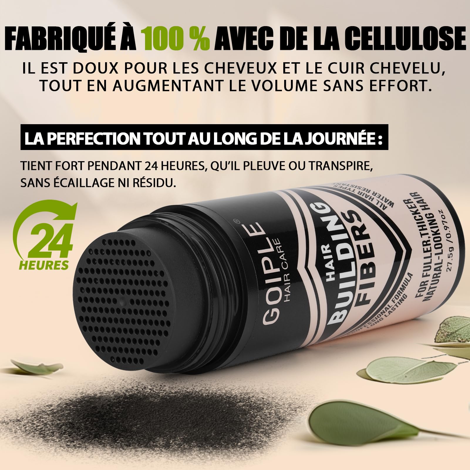 Fibre Capillaire Noir, Fibres Capillaires avec Applicateur en Spray, poudre densifiante cheveux homme pour Augmente le Volume & Carte d’amélioration du barbier(Noir)