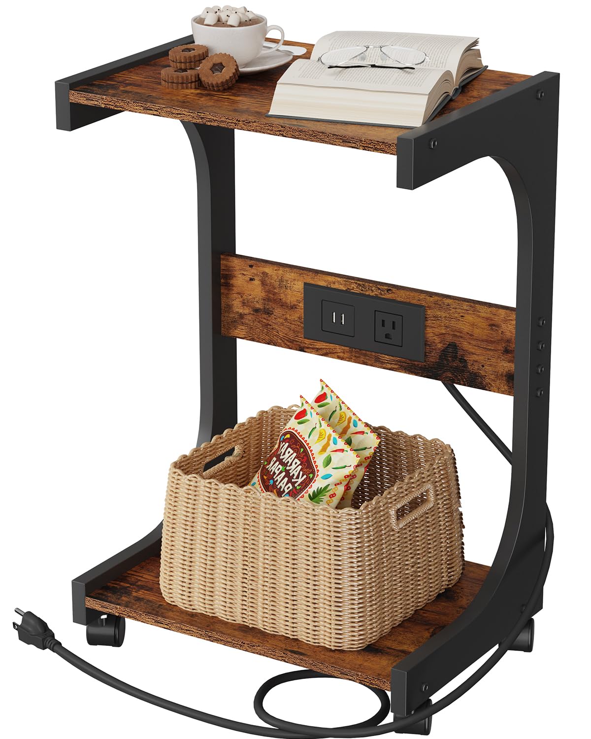 Buy VIMBER C Shaped Table End Table with Charging Station, Side Table