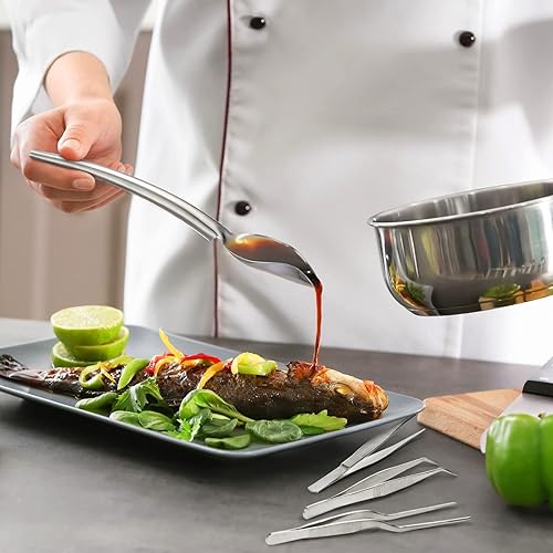 Miniatura 3 de Patelai 12 piezas de herramientas de chapado de chef, cucharas de llovizna, pinzas de cocina, cucharas de dibujo de acero inoxidable de precisión