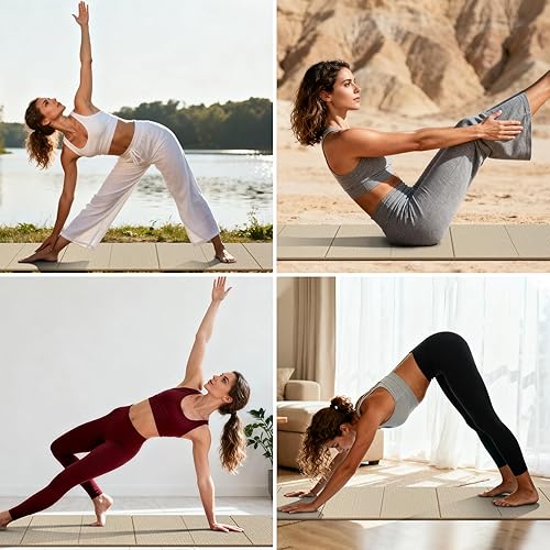 Miniatura 5 de Foldable Yoga Mat Thick 10mm-WUWAN Extra Large Exercise mat, TPE Material, Non-Slip Fitness Folding Mats Easy to Carry For Home Workout Travel