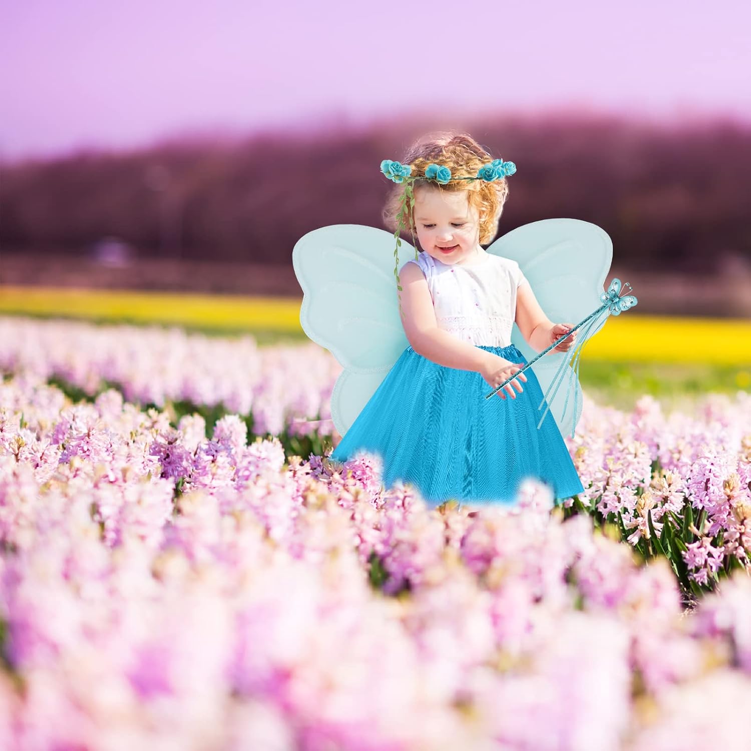 Fairy Princess Costume Set, Include Headband, Butterfly Fairy Wing, Tutu Skirt, Butterfly Wand for 2-12 Years Girls, Birthday - Image 6