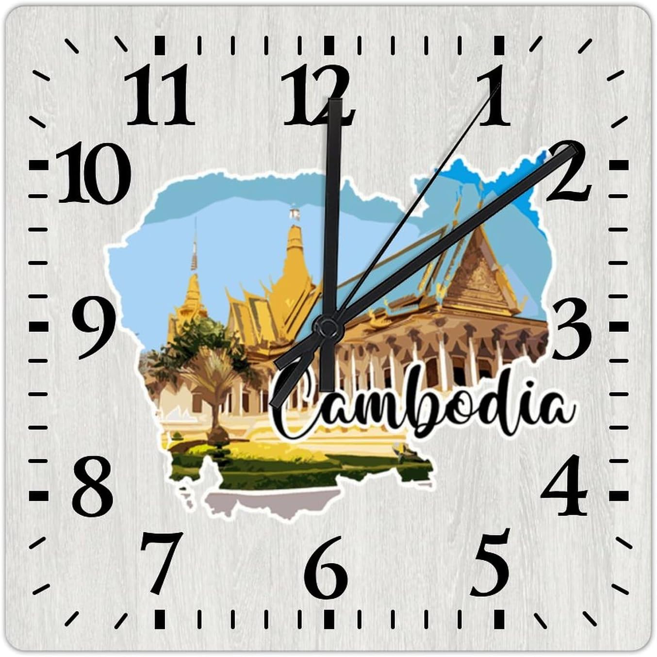Ceuta Map Wall Clock Ceuta Landmarks Square Clock 15 Inch Large Wall Clocks Battery Operated Rustic Home Decor for Home Kitchen Office School Bathroom