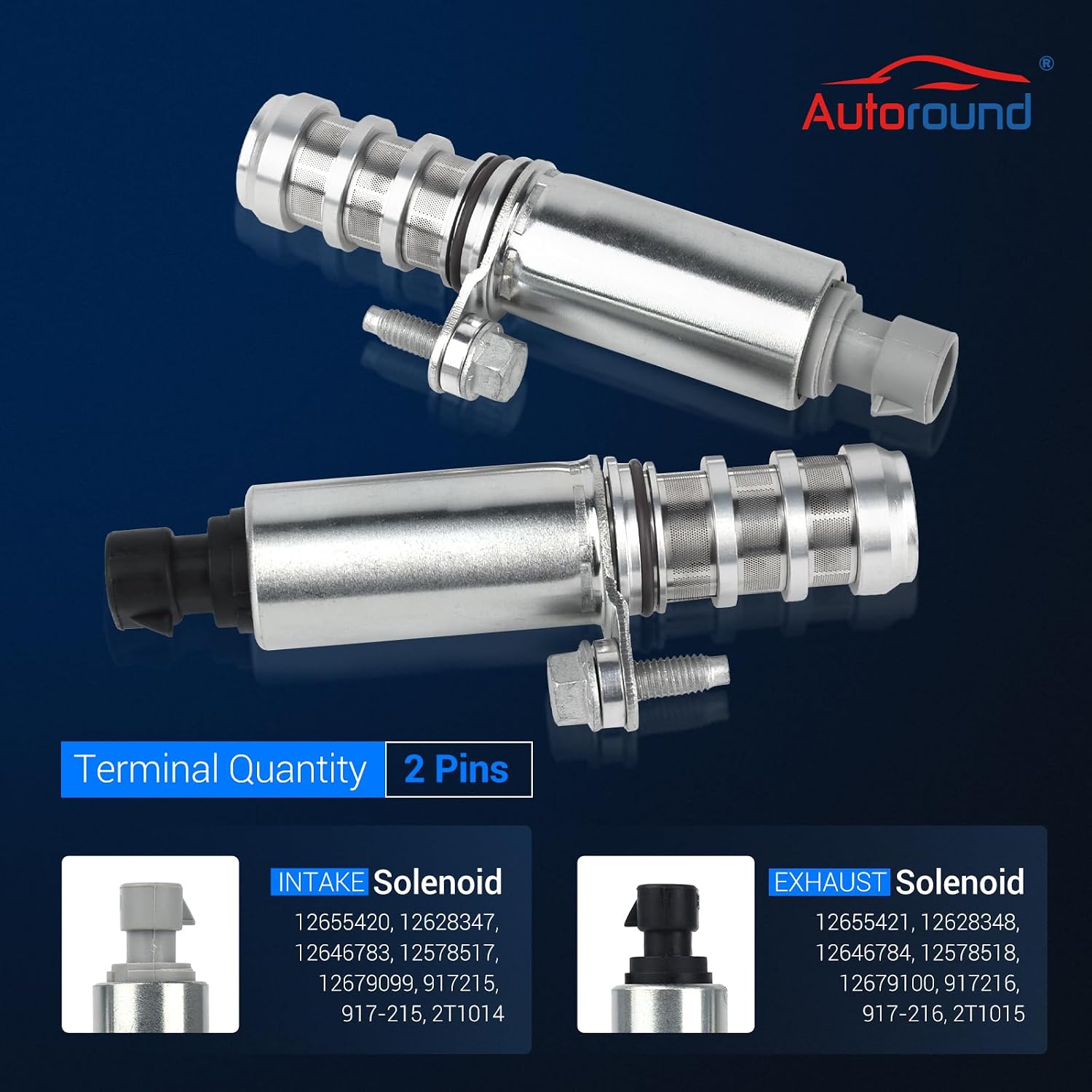 Autoround VVT Intake & Exhaust Camshaft Position Actuator Solenoid Valve Kit Fit for Chevy Malibu Equinox Impala, GMC Terrain, Buick, Pontiac, Saturn, 2.0L 2.2L 2.4L, Replaces# 12655421 12655420