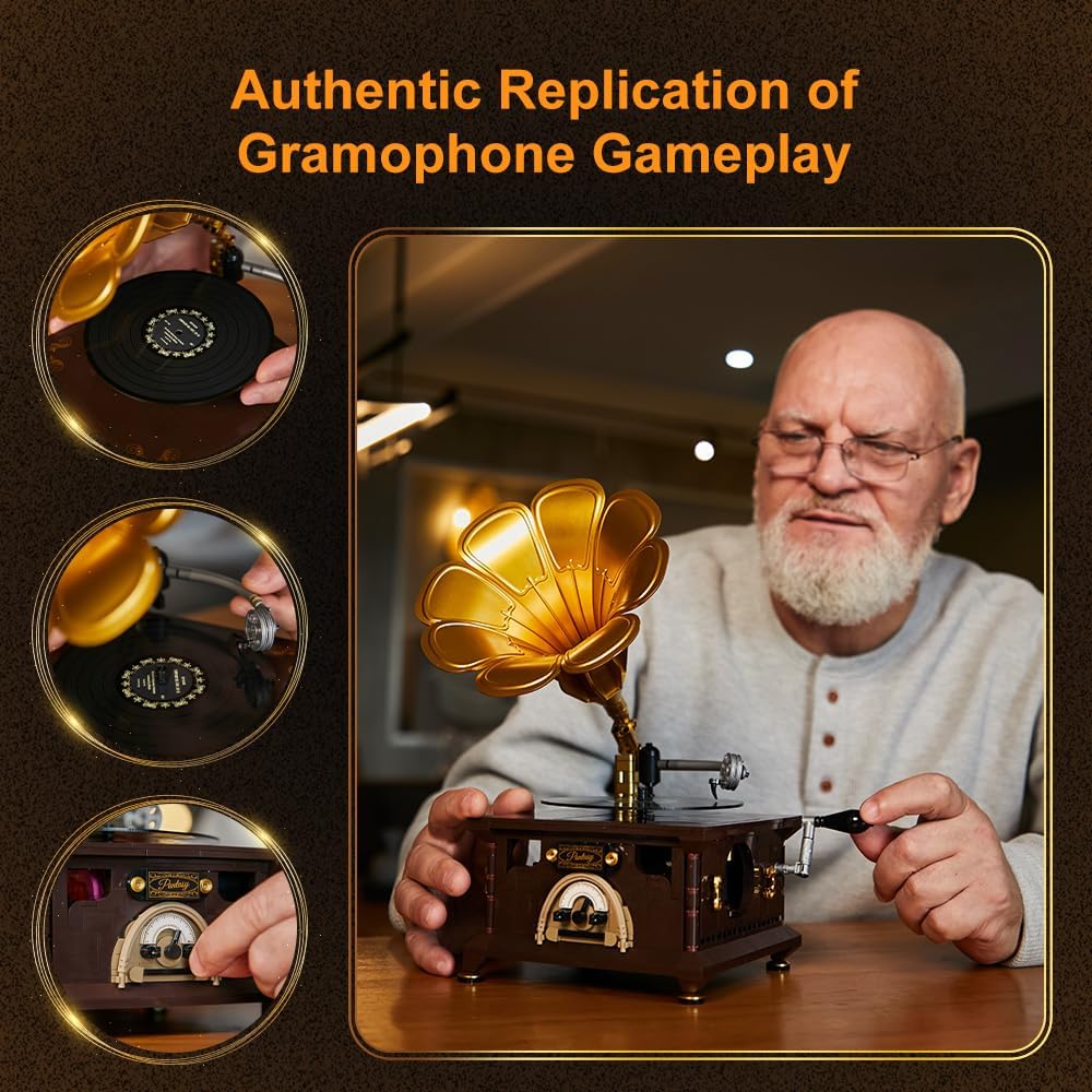 PANTASY Retro Phonograph Building Set, Gramophone Music Box Building Kit, Vintage Music Player Building-Bricks Set, Gramophone Construction Building Blocks Model Set