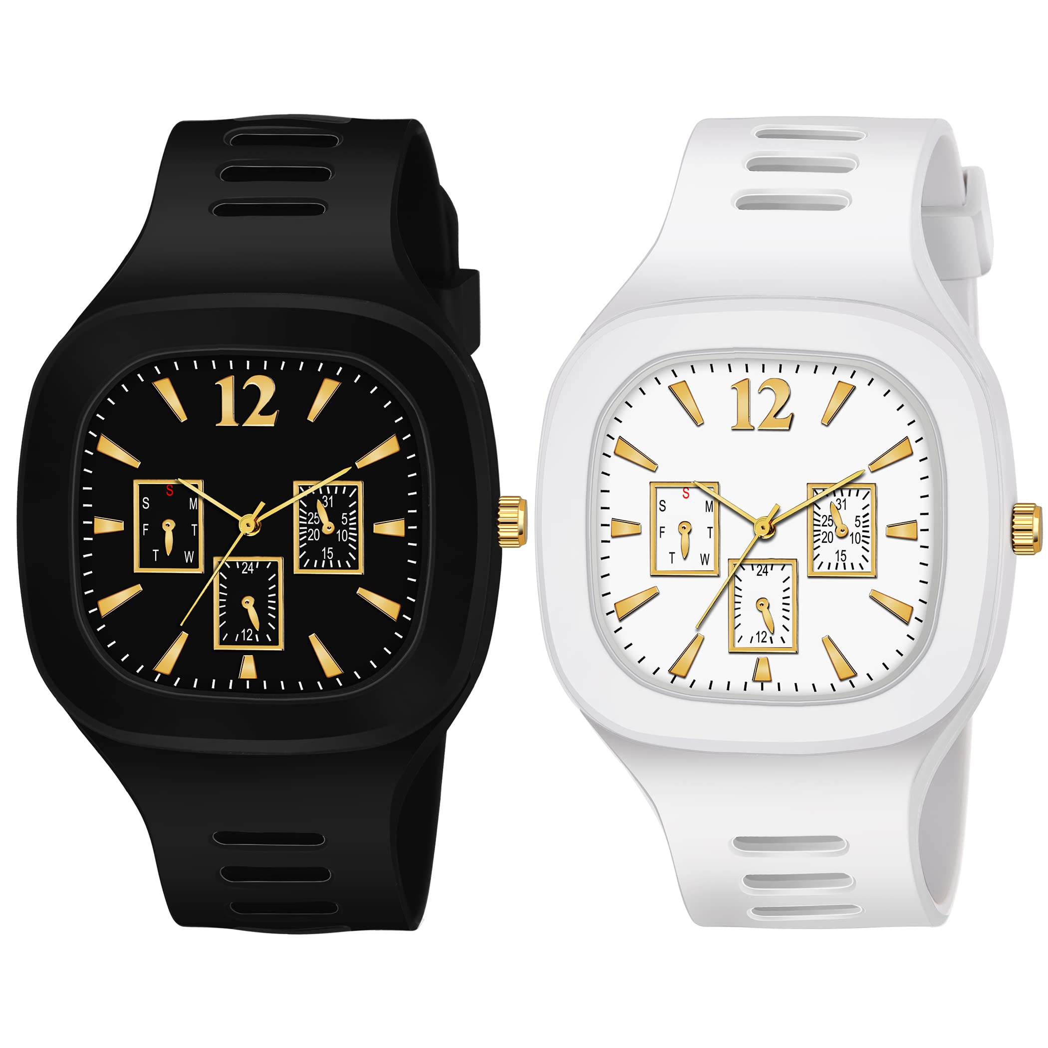 The ShopoholicSquare Dial Black Blue Grey White Analog Watches with Silicon Strap Stylish ADDI Designer Combo Watch for Mens & Boys