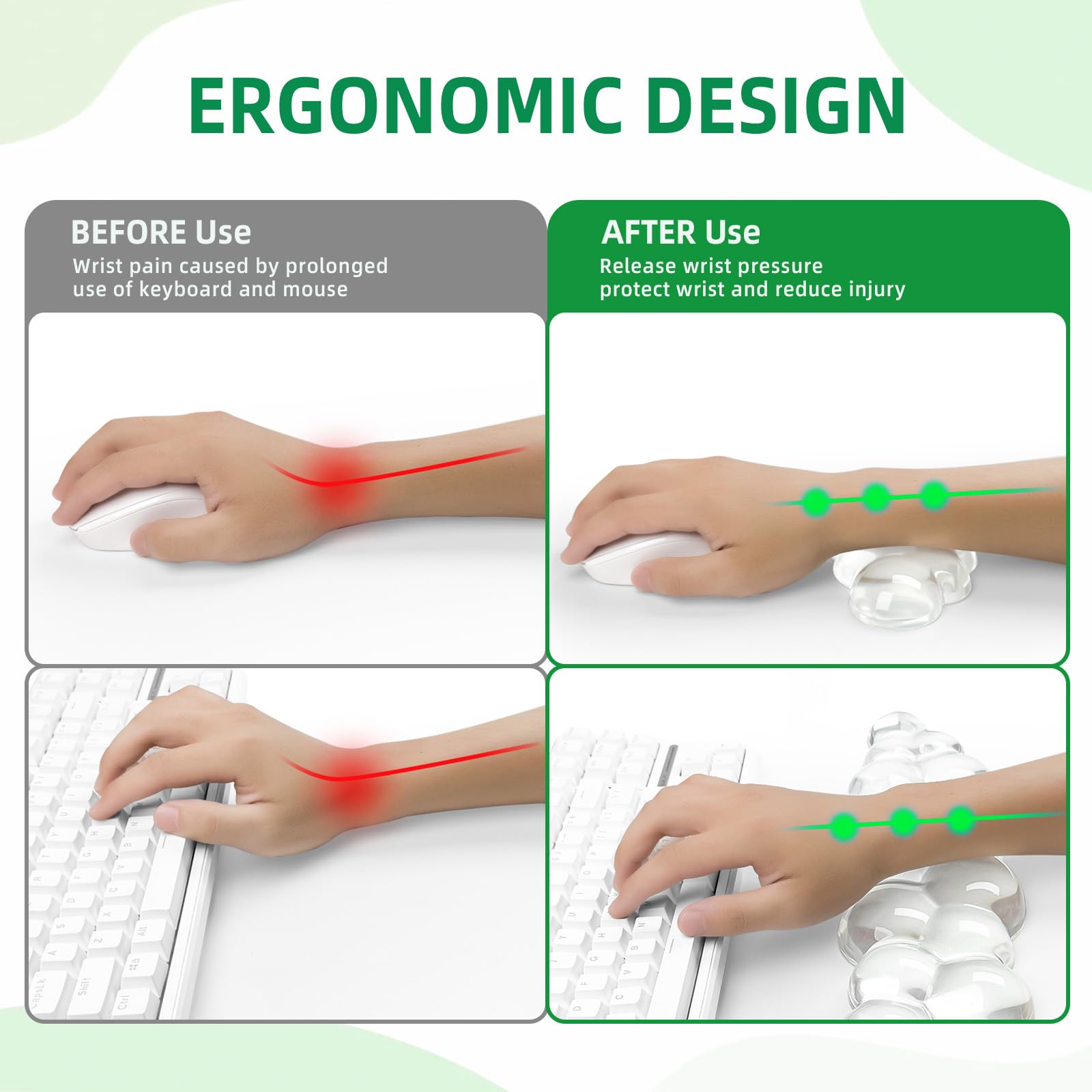 Gel Cloud, set di poggiapolsi per tastiera e mouse, grazioso supporto ergonomico per polso e supporto per braccio, per alleviare il dolore, adatto per ufficio, computer, laptop, gaming (set bianco