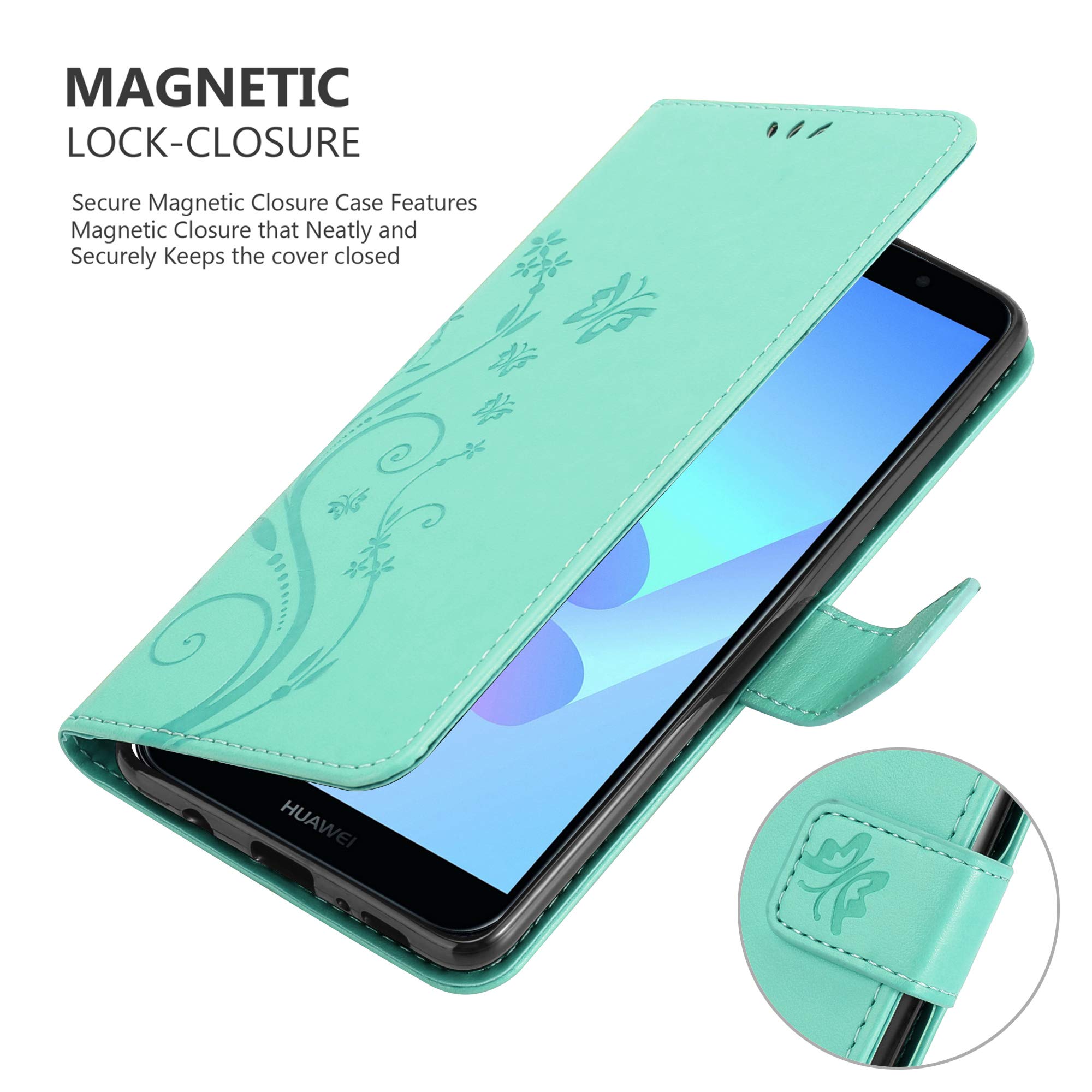 Cadorabo Custodia Libro Per Huawei Y6 Prime 2018/Honor 7A – Lilla Con Fiori, Chiusura Magnetica, Porta Carte E Stand - 2