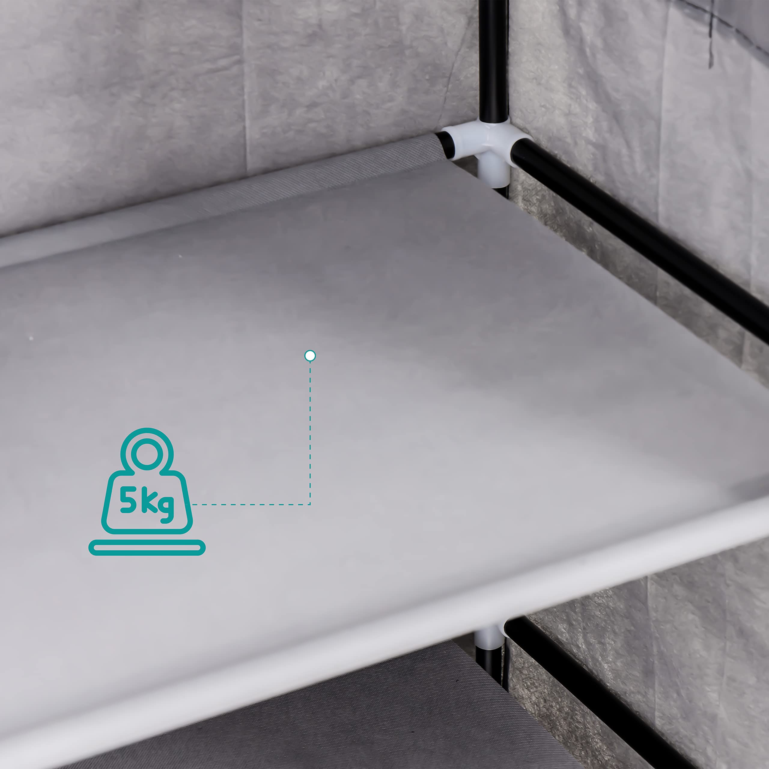 Baroni Home Armadio in Tessuto Richiudibile, Mobile Pieghevole Salvaspazio con Struttura in Ferro per Camera da Letto, Cabina Armadio, Grigio, 1 Ripiano, 1 Barra Appendiabiti, 70x45x155