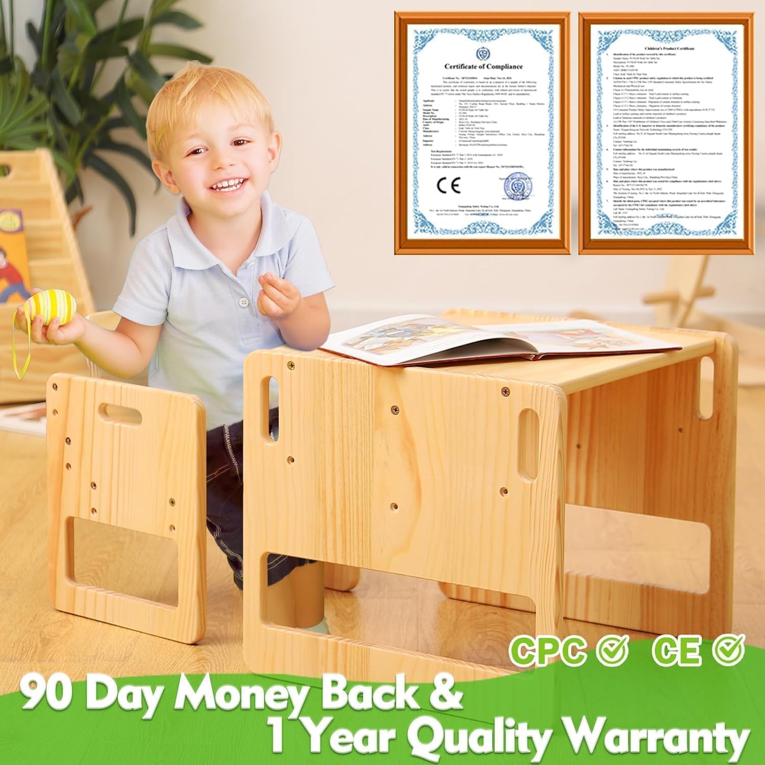 FUNLIO Ensemble Table et Chaise Montessori pour bébés de 1 à 3 Ans. Table et Chaise Ajustables en Hauteur pour la Lecture, Les Repas et Le Jeu. Facile à Assembler, certifié CPC