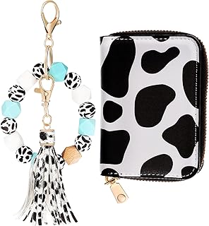 Abaodam Silicone Keychain Tassel Keychain Cow Print Wallet Keychain Bracelet Cow Print Keychain Wristlet Wallet Bracelet Beaded Key Ring Bracelet Coin Purse Wrist Keychain Beaded Bracelets
