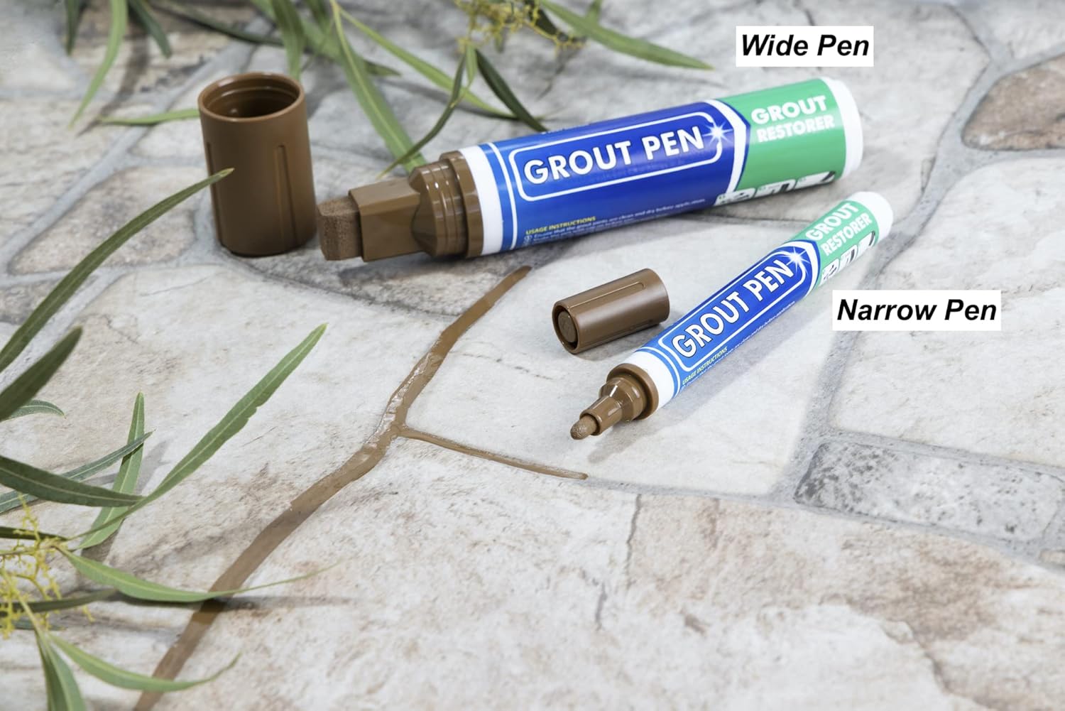 Grout Pen Tile Paint Marker: Waterproof Grout Colorant and Sealer Pen to Renew, Repair, and Refresh Tile Grout - Cleaner Coating Stain Pens - 2 Pack, 5mm Narrow and 15mm Wide Tip Pen - Brown - - 