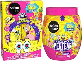 Salon Line Kit SOS Cachos Kids Bob Esponja, Shampoo 2 em 1 300ml, Creme Multifuncional 300ml, Creme para Pentear 1kg