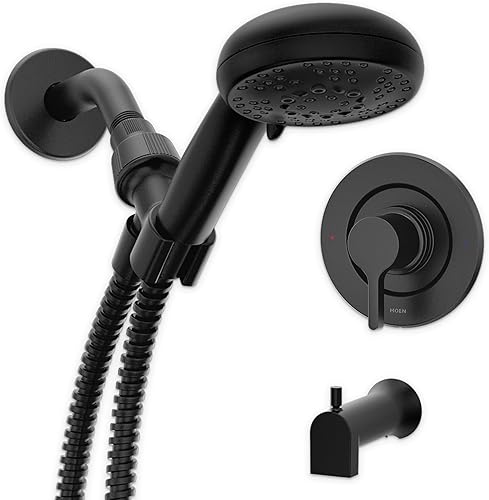 Moen Beric 82775BL - Grifo moderno para bañera y ducha de una sola manija, color negro mate, con válvula incluida, 82775BL