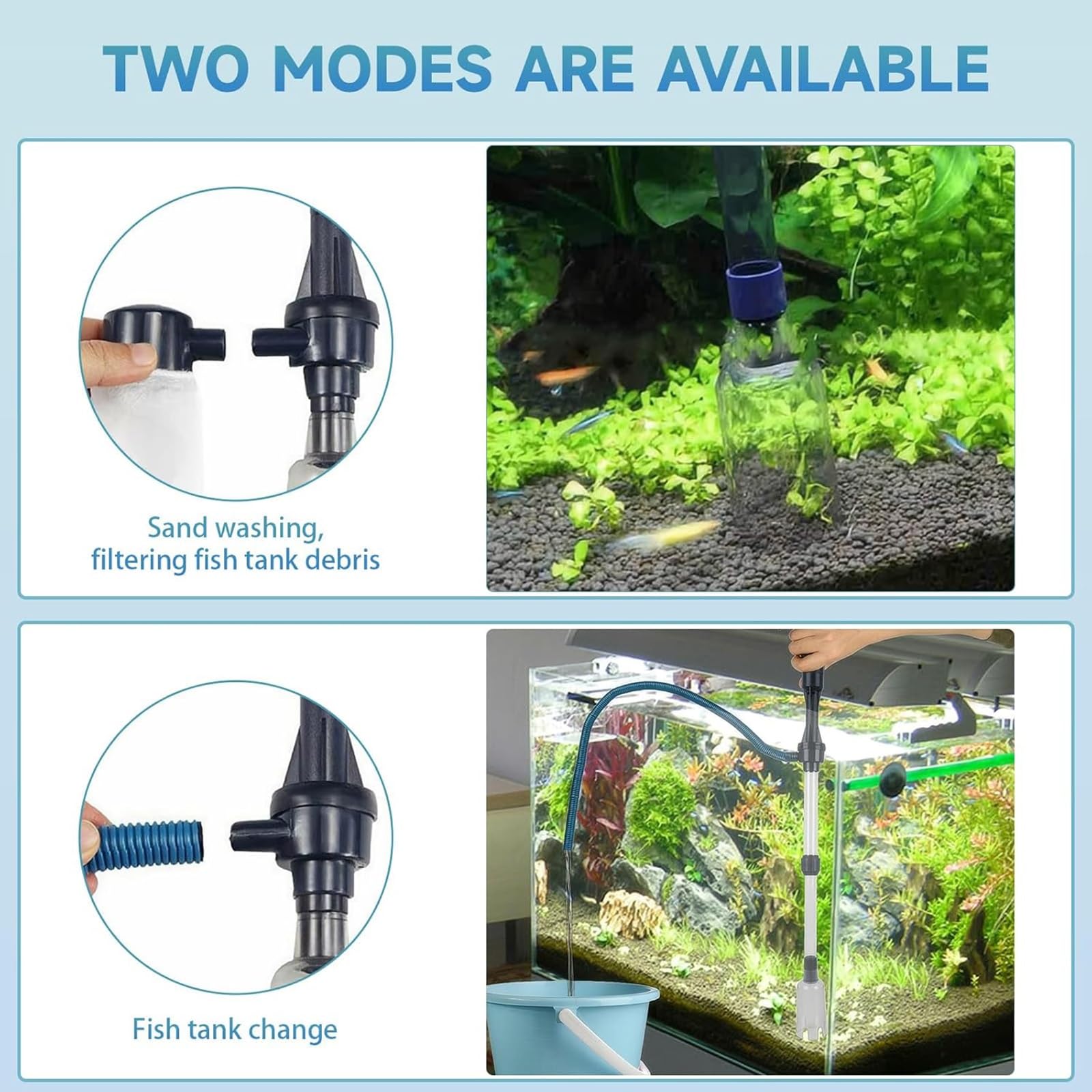 Nettoyeur D'aquarium, Changeur d'eau À Siphon Manuel, Outil De Lavage De Sable À Aspiration Multifonctionnel, Adapté À Toutes Les Tailles D'aquariums, Qualité De l'eau Facile À Entretenir