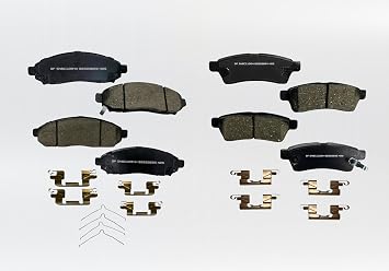 Sanwa Front & Rear Ceramic Brake Pads W/Hardware Kit Compatible with Nissan Frontier Xterra Equator 2005-2019 4.0L [1094 1100]
