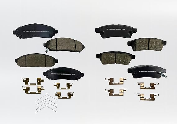 Sanwa Front & Rear Ceramic Brake Pads W/Hardware Kit Compatible with Nissan Frontier Xterra Equator 2005-2019 4.0L [1094 1100]