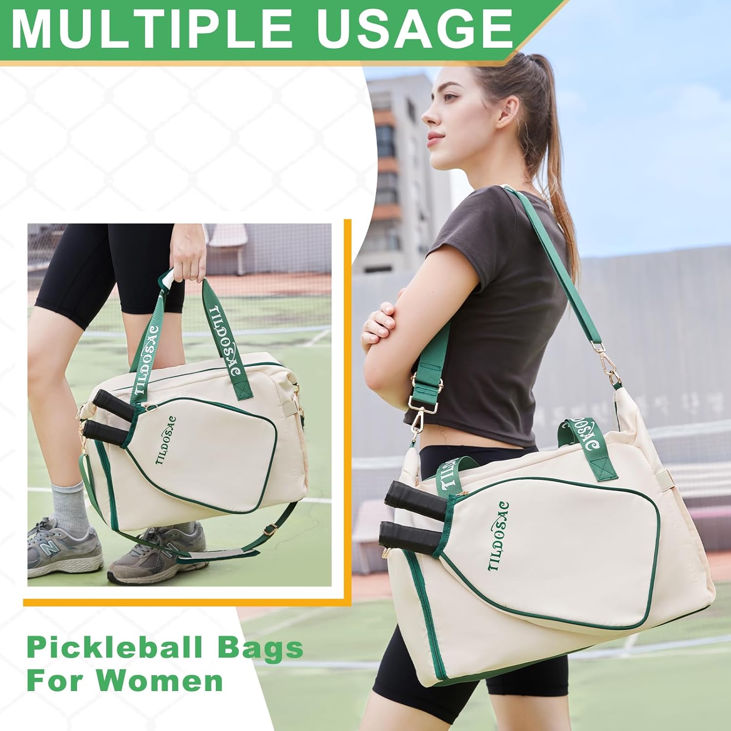 TILDOSAC Stylish Pickleball Tote Bag With Adjustable Strap For Crossbody, Handbag, or Shoulder Bag - Ideal Pickleball Gift