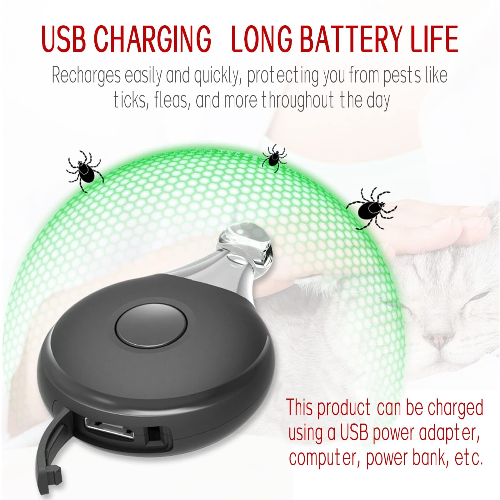 Repellente ad ultrasuoni per cani anti pulci e zecche ricaricabile USB portatile