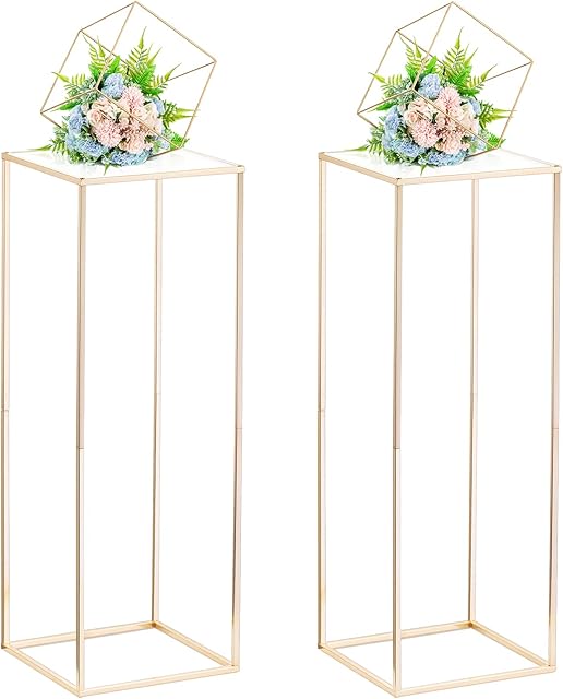 Nuptio Wedding Centrepieces for Tables with Acrylic Panel - 2 Pcs 80cm Tall Gold Vase for Centerpieces Flower Stand for Weddings Party Metal Flowers Vases Column Display Stand for Home Decorations