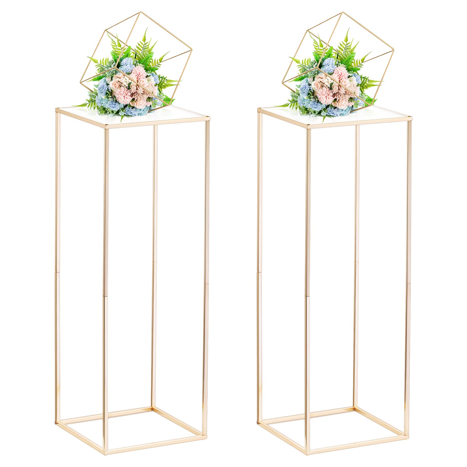 Nuptio Centros Mesa Boda para Mesas con Panel Acrílico 2 Piezas Jarrón Oro 80cm Altura para Centros Mesa Soporte Flores para Bodas Fiesta Jarrones Metal Exhibición Columna para Decoraciones Hogar