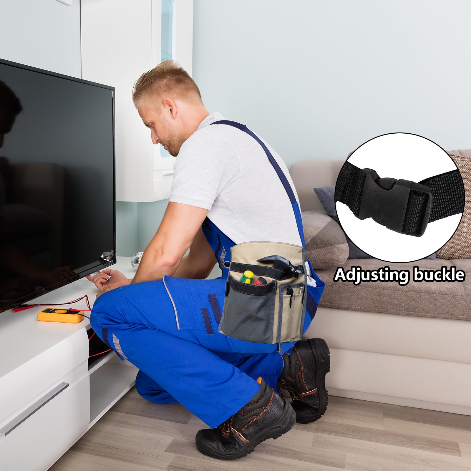 Tool Belts for Men Multifunctional Canvas Tool Belt Pouch 12OZ Toolbelt Bag with Adjustable Belt Clip for Workshop Storage Wood Working Tools Garden - Image 3