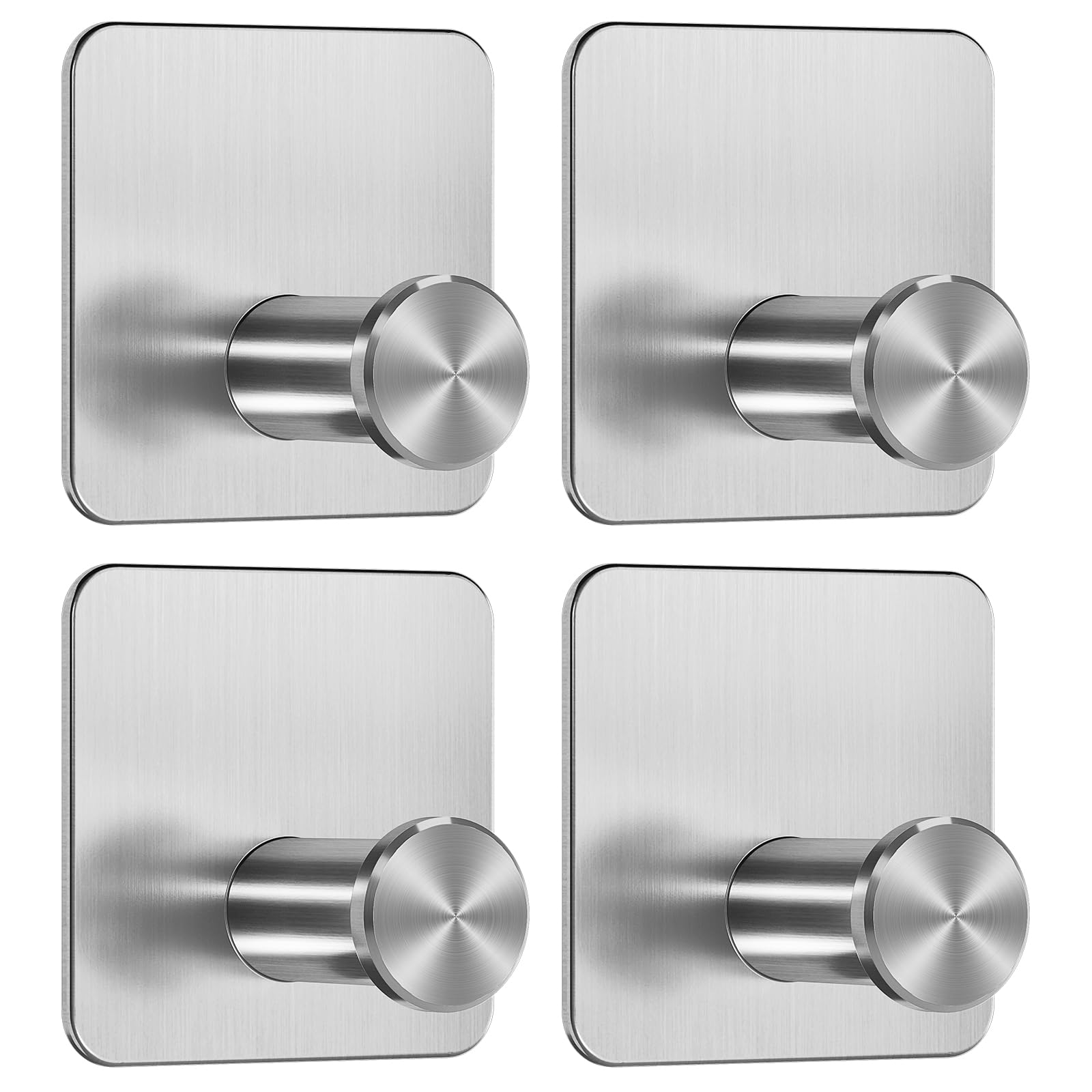 Dripex Sliver-B Self Adhesive Hooks - Set Of 4, Stainless Steel - Strong Sticky Hooks For Hanging Towels, Bathroom Towel Hooks, Tea Towel Hooks, Stick On Hooks