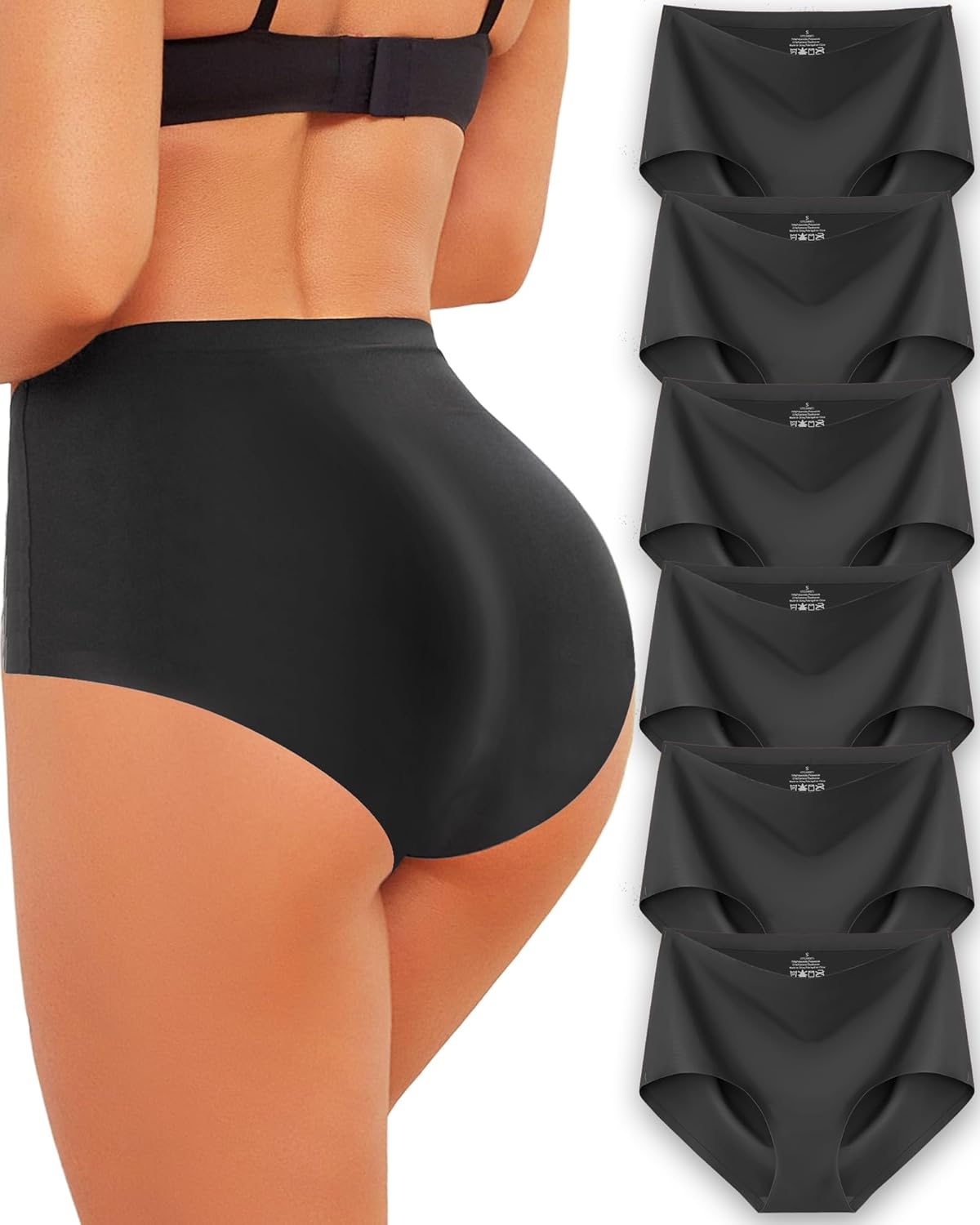 ROSYCORAL High Waisted Seamless Underwear for Women Full Coverage Hiphugger High Rise Silky No Show Briefs Panties 6 Pack