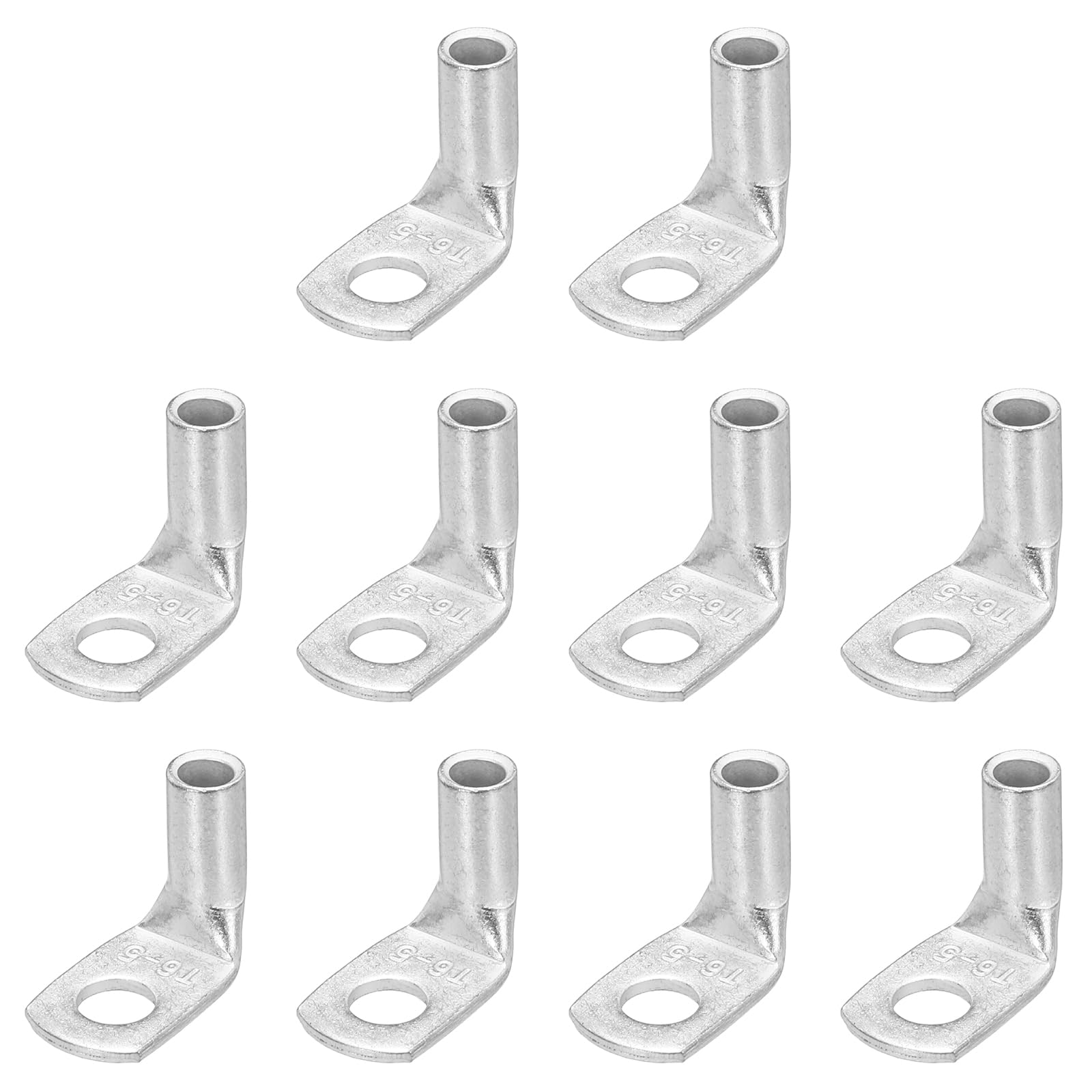 sourcing map 7AWG - 3/16" Copper Wire Lugs, 90 Degree Bent Battery Cable Ends Battery Lugs Ring Terminals Connectors Bare Copper Eyelet for Marine Electrical (Silver, 10Pcs)