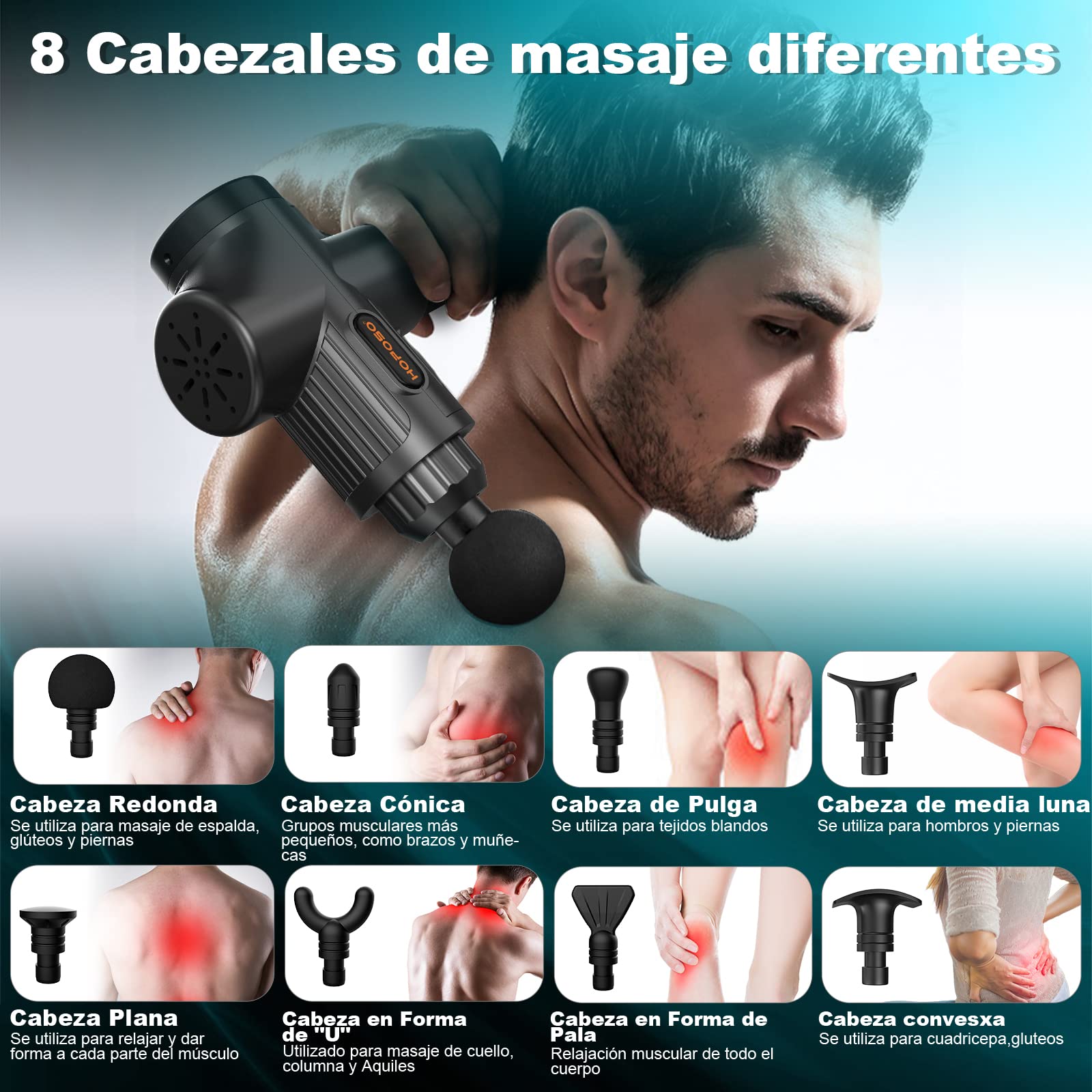 Pistola de Masaje Muscular, Eléctrica Masajeador de Músculos de Tejido Profundo con 30 Velocidades, 8 Cabezales de Masaje, Pantalla LCD Táctil, Pistola de Masaje (Negro)