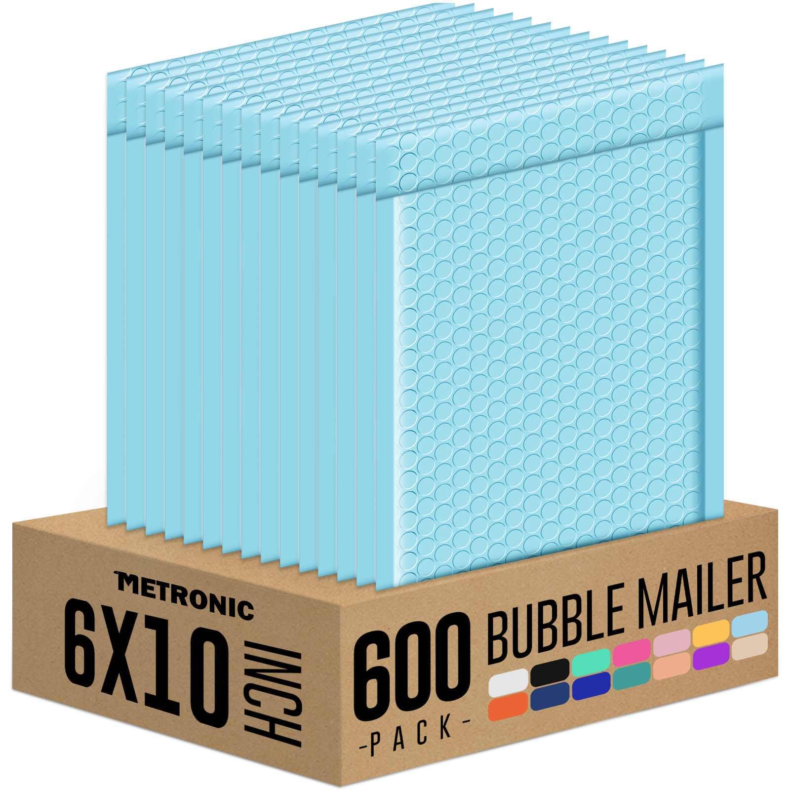 Metronic Bubble Mailers 6x10 Baby Blue 600 Pack Self-Seal Padded Mailer Usable Size 6X9 Inch, Bulk Package Packing Shipping Supplies for Small