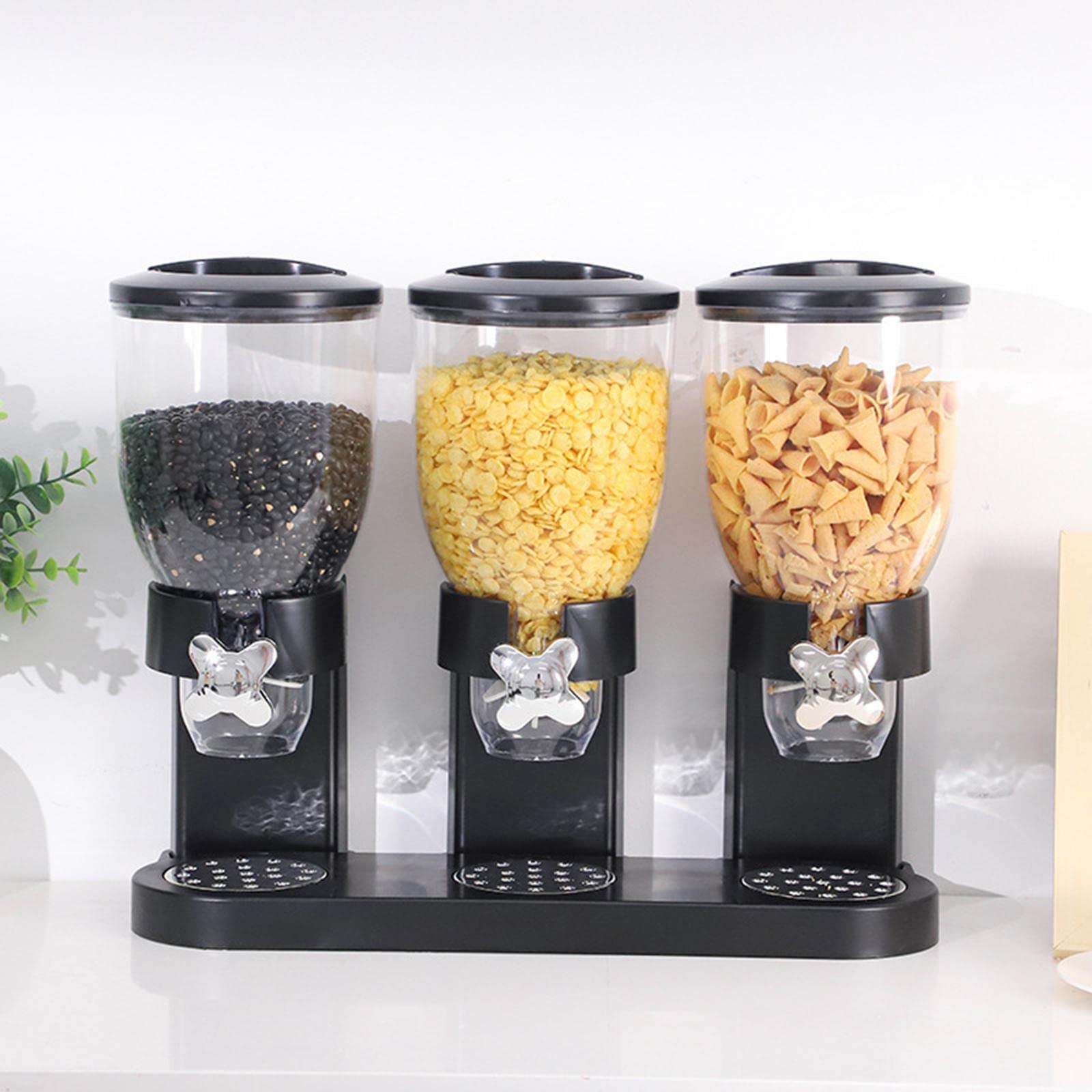 Generic Cereal Dispenser Contenitore per Dispenser Cereali Scatola Organizza Snack Porta Riso Distributore Alimenti Secchi con Funzione Controllo Porzioni in, Tre Tazza di Nero