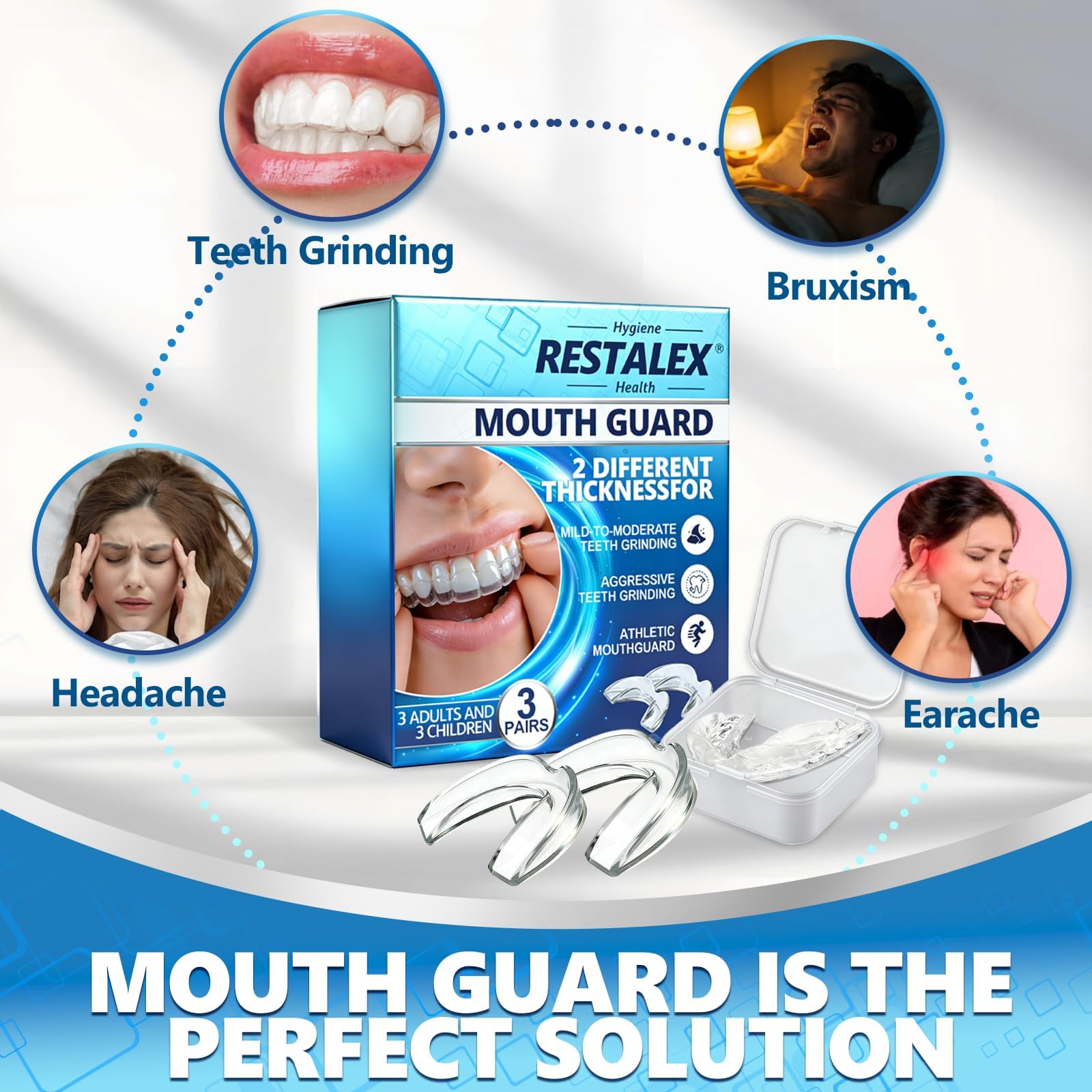 Protector Bucal Para Dormir Bruxismo, Férulas Descarga 2 Tamaños, Kit Dental Reutilizable