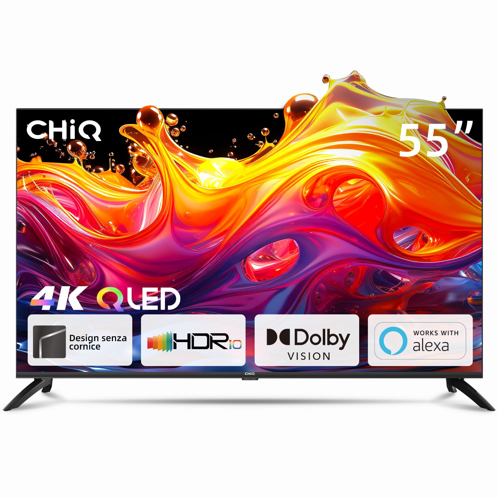 CHIQ U55QG7V Smart TV, 55-Inch, 4K QLED, Dolby Vision HDR10