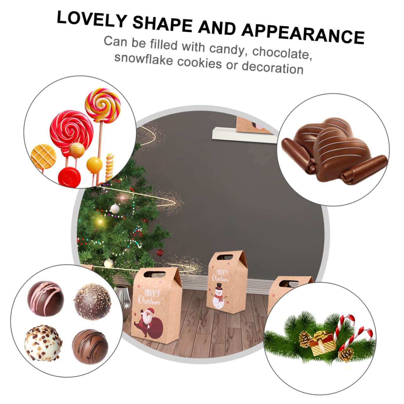Beavorty 24 Piezas Bolsa de Obsequio Navideña de Manzana Bolsa de Papel Kraft para Galletas de Dulces Navideños